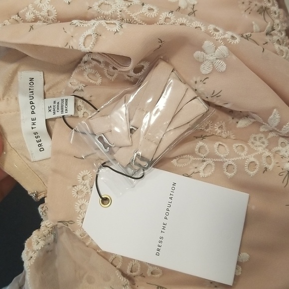💕DRESS THE POPULATION💕 River Off the Shoulder Tiered Hem Dress ~ Blush XS NWT - Picture 12 of 15